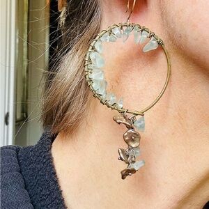 Anthropologie hoop earrings with pale green stone detail